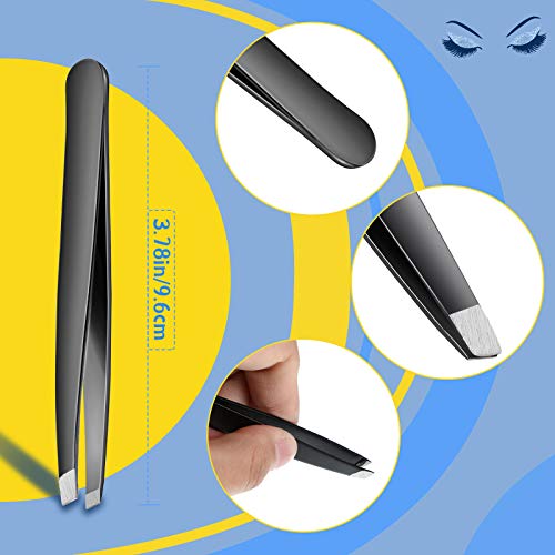 Mudder 24 Pieces Eyebrow Tweezers Bulk Stainless Steel Slanted Tip Precision Tweezers for Facial Hair, Blackhead and Tick Remover, Men and Women Professional(Black) - Thumbnail 4