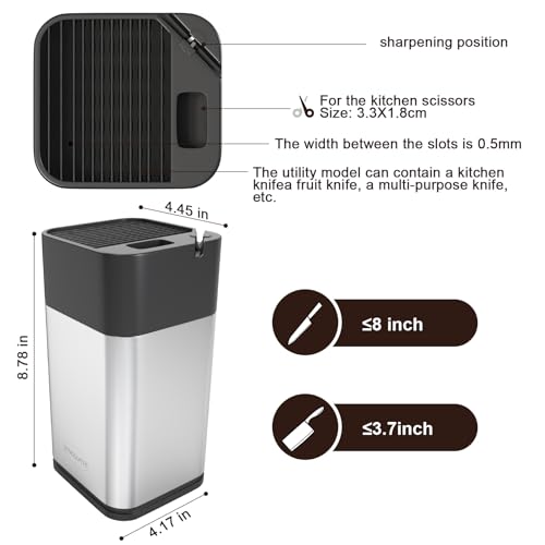 YIYOBEATFO Knife Block Holder,Universal Knife Block Without Knives, Space Saving Knife Storage and Protect Blades, Unique Modern Design with Knife Sharpener and Scissor Slot.