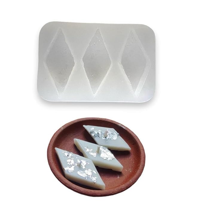 Radiance Store Kaju Katli Silicone Candle Making Mould 3 Cavity Kajukatli Dessert Sweet Making Wax Moulds for Chocolate Cake Decoration Fondant Molds Resin Art & Craft Making Brownie Mold-image-31