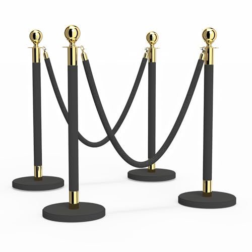 Kinsuite 4-Pack Premium Stanchions with Black Velvet Rope | 31.5"