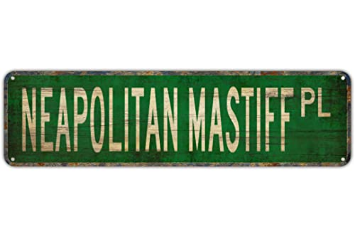 Metal Tin Sign Neapolitan Mastiff Road Street Sign 16 X 6 INCH