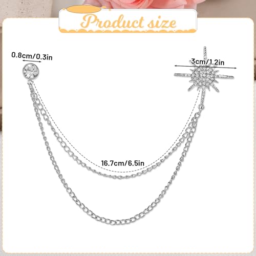 Image of Rhinestone Star Lapel Chain for Men Suits, Crystal Snowflake Brooch Pin for Women, Hanging Collar Chain for Party Ceremony Banquet