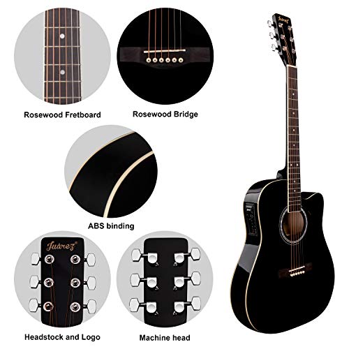 Image of Juarez Arpeggio JRA41SP-TLQ-BK 104.14 cm (41 Inch) Semi-Acoustic Guitar Kit, Thin Line Body, Spruce Top, with 4 Band EQ, High Gloss Black