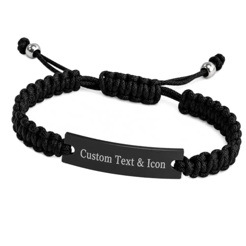 Image of ZCX Personalised Engraved Bracelet, Stainless Steel ID Bar, Black