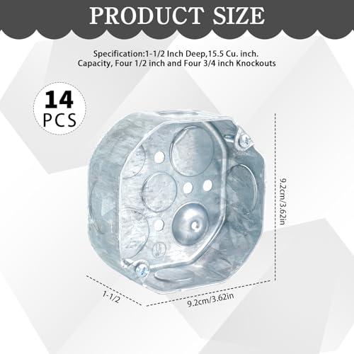 PEDOBALI 14 Pcs Electrical Box 3.62 x 1-1/2 Inch Silver Classic Galvanized Steel Metal Junction Box with 1/2 and 3/4 Inch Knockouts for Home Renovations, Commercial Projects by PEDOBALI - Used condition - Image 2