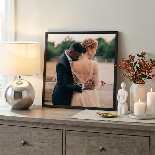 Image of Americanflat 17x17 Picture Frame with Polished Plexiglass - Streamline Collection - Thin Border Square Frame for Wall Display - Hanging Hardware Included - Black