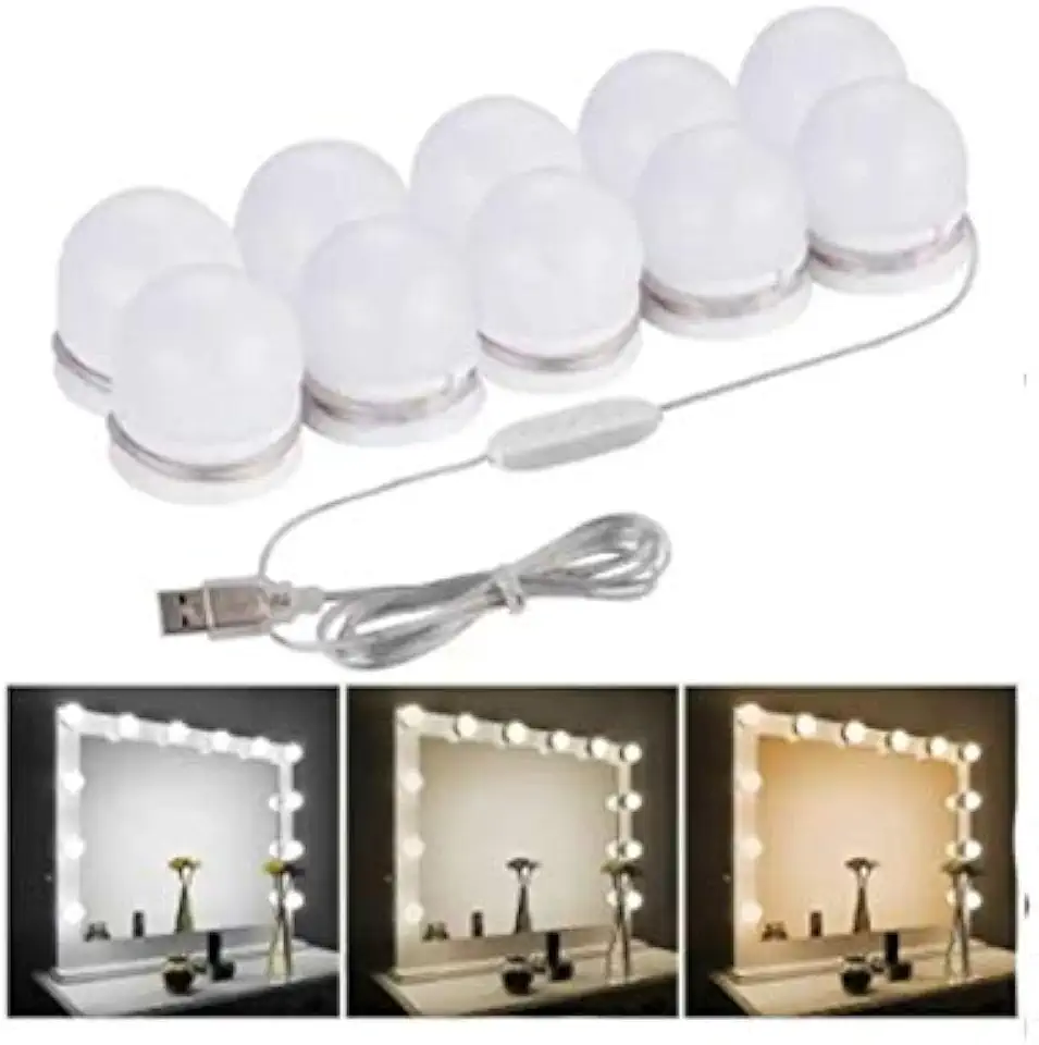 Luz De Led Para Espelhos Maquiagem Camarim Led 10 Lâmpadas 3 Tonalidades De Cores Branco Frio Branco Neutro branco Quente