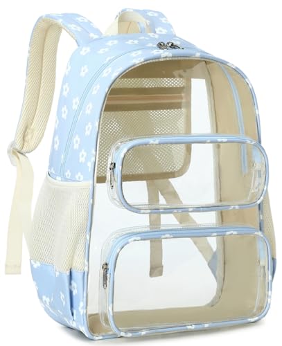 CAMTOP Clear Backpack Heavy Duty Transparent Bag See Through BookBag for Student School Work Festival Sport Travel (Blue Flower)