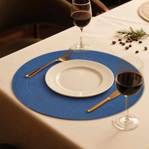 FunWheat Round Braided Placemats Set of 6 Place mats for Dining Tables Woven Heat Resistant Table Mats 15 inch (Blue,6pcs) by FunWheat - Used condition - Image 6