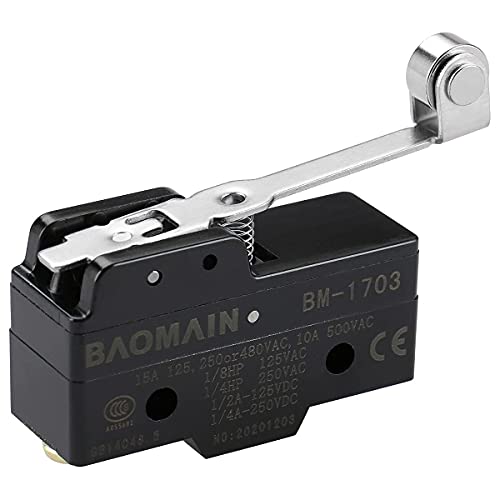 Baomain Micro Switch Bm-1703 (Tm-1703) Long Hinge Roller Lever Ac 380V 15A Screw Terminals Pack Of 2 #TOP1
