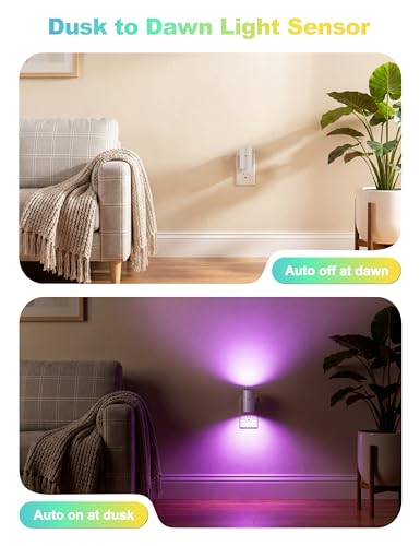 Image of VOLISUN Led Night Light Plug into Wall, 6 RGB Night Lights with Light Sensor, Color Changing Mode, Dimmable Night Light for Christmas, Halloween, Holiday Decor, Hallway, Bedroom White 2 Pack