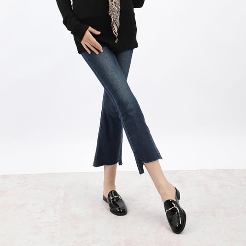 Image of WAYDERNS Mules for Women Slides Loafer Shoes with Low Block Heel Round Closed Toe Comfortable Casual Patent Slip on Backless Loafers Work Business Office Shopping Buckle Mules