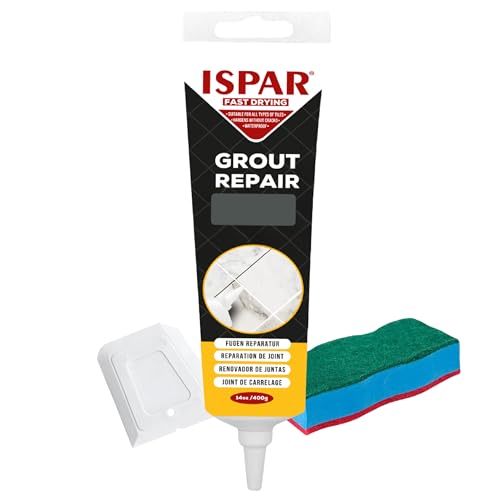 Ispar Blanqueador de Juntas Gris Antracita 400g – Lechada para Azulejos de Baño, Juntas Azulejos, Rellenador de Juntas con Espátula y Esponja, Masilla Azulejos para Interior
