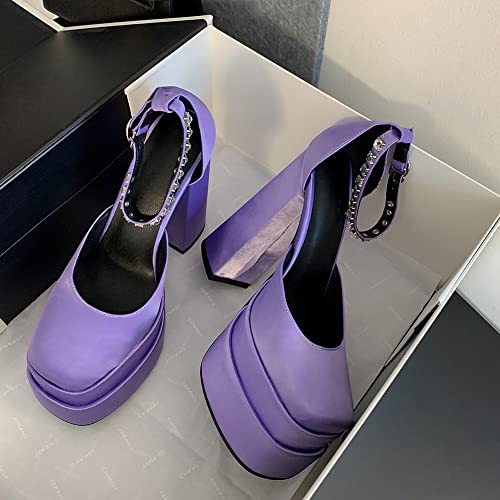 Women's Platform Ankle Strap Pumps – Chunky Block Heels & Buckle Detail, Dressy Wedge Heels