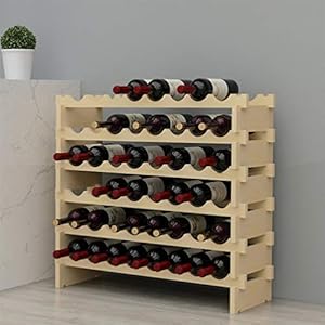 Sogesfurniture Portabottiglie di Vino a 6 Piani, Capacità 48 Bottiglie, in Legno Massello Naturale per Bar e Cucina