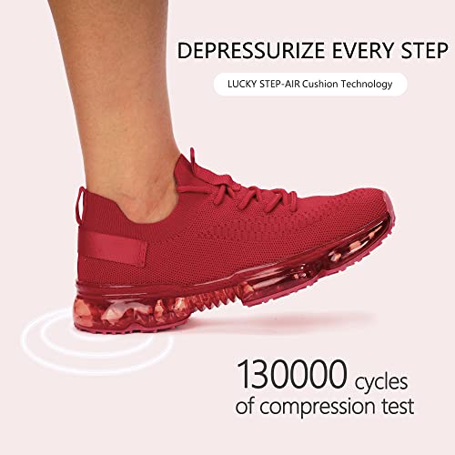 Lucky Step Women Air Cushion Fashion Sneakers Breathable Casual Comfortable Lightweight Walking Shoes (Red,9B(M) Us) #TOP1