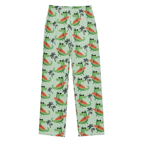 ZZXXB Crocodile Surf Palm Tree Boys Long Pants Soft Trousers Elastic Waist Kids Lounge Bottoms with Pockets S-XL