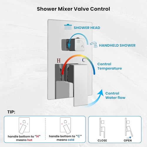 gotonovo Rainfall Bathroom Shower System Rain Shower Head and Handle Set Wall Mounted Shower Complete Combo Solid Brass Pressure Balancing Shower Mixer Valve 12 Inch Polished Chrome by gotonovo - Image 6