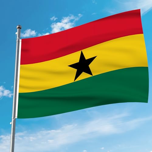 Image of Ahfulife Ghana Flag 3x5 Ft, 2 Pcs Large Ghanaian National Flags for Outdoor Indoor, Double Sided with Brass Eyelets for World Cup, Party, Garden, Bar, Street Decor