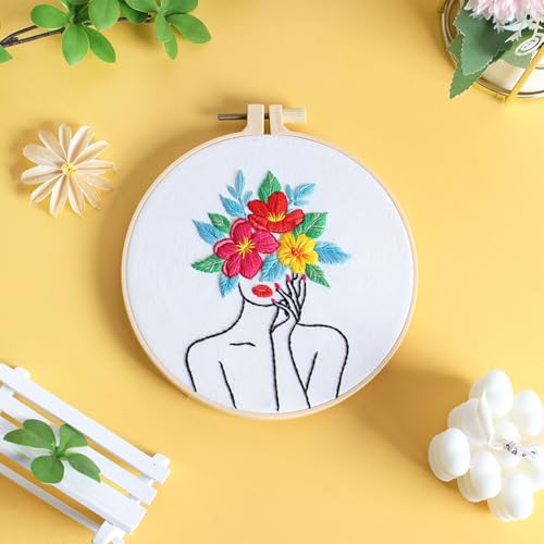 Image of Louise Maelys Flower Woman Embroidery Kit for Beginners DIY Gift Set | Cross Stitch Kits with Complete Set for Creative Hobbies, Needlepoint Kit for Adults to Enjoy DIY Crafts and Home Decor