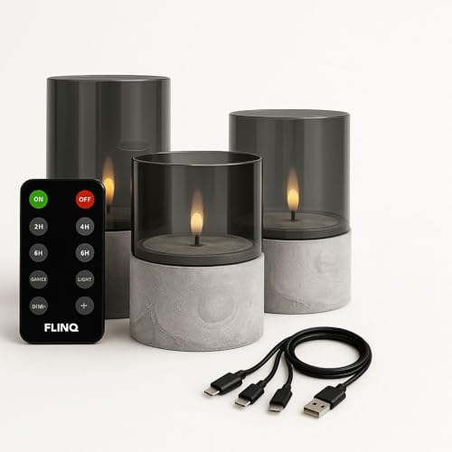 FLINQ Wiederaufladbare LED Kerzen mit Bewegender Flamme – 3er Set im...
