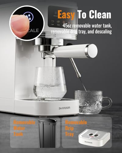 Image of SHARDOR Espresso Machine 20 Bar, Professional Espresso Machine with Milk Frother and Touchscreen, Expresso Coffee Machines with Adjustable Temperature,for Cappuccino, Latte, Stainless Steel, White