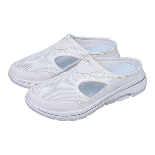 Zuecos de jardín para mujer, zapatos sin cordones, zapatos planos para exteriores, informales, zapatos de salud, zapatos ligeros para exteriores, Blanco, 38 EU
