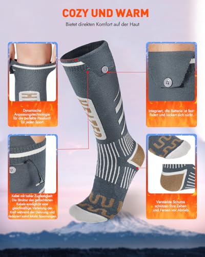 Beheizbare Socken, Beheizte Socken Damen Herren, die Lösung für kalte Zehen im Jahr 2024-5v 6000 mAh Wiederaufladbare Heizsocken für Skifahren, Outdoor, Camping, Wandern (APP) – Bild 6