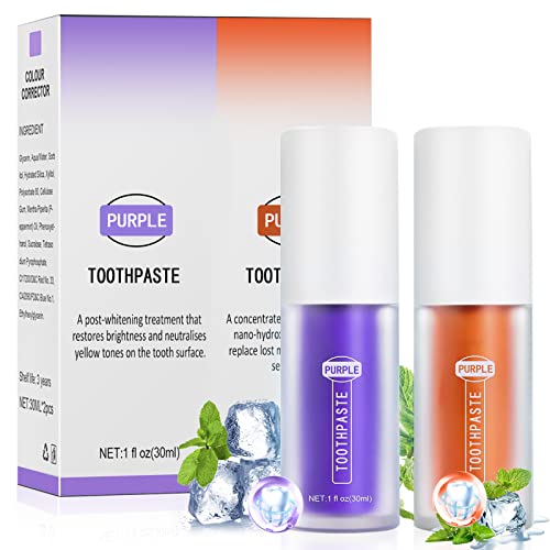 Purple Toothpaste, Purple Teeth Whitening, Tooth Stain Removal, Shampoo Toothpaste, Color Corrector, Gum Health (2Pcs) #TOP5