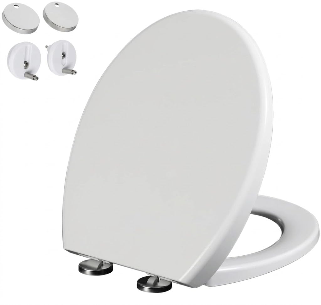 Oval Shape White Toilet Seat Heavy Duty, Soft Close Quick Release Top Fixed