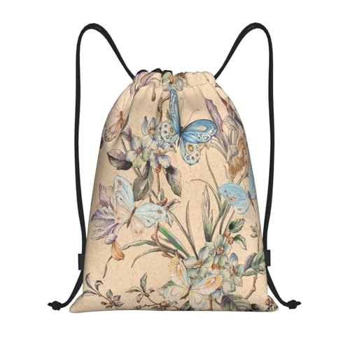 Drawstring Bag Vintage Butterfly Flower Bird Drawstring Backpack Gym Sport Sack String Bag Waterproof Swimming Bag Beach Sackpack,Small Yoga Bag For Men Women