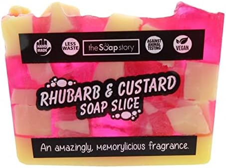 The Soap Story Handmade Soap Slice, Vegan Soap Bar made with Vegetable Glycerin, 100% Cruelty Free, 120g| Vegan Gifts | Body Soap - Rhubarb & Custard