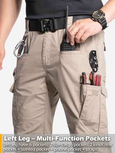 CARWORNIC Men's Stretch Tactical Work Pants Flex Ripstop Water Resistant EDC Utility Hiking Cargo Pants with 12 Pockets4