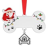 Dog Christmas Ornament with Santa Claus Dog Bone Ornaments for Christmas Tree Handwritten DIY Dogs First Christmas Ornament for Holiday Indoor Home Party New Year Decoration