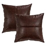 Leehong 20x20 Inches Faux Leather Cushion Covers Decorative Leather Pillow Covers Coffee Brown Leath