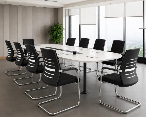 Image of OfficeElite | Ergonomic Office Chair for Home & Office | Breathable Fabric Back, Soft Cushion Seat | Heavy Duty Chrome Sled Base (120 kg Capacity, Black, Pack of 2)
