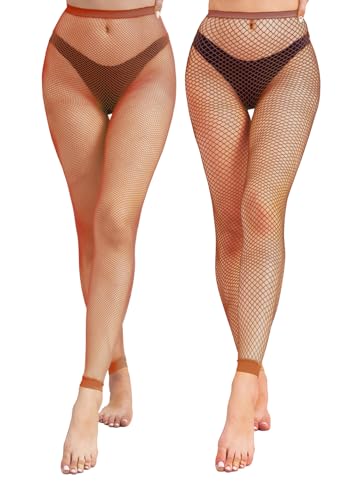 Image of CharnmRose 2 Pairs Women's Footless Fishnet Tights High Waist Fishnets for Women Fishnet Stockings