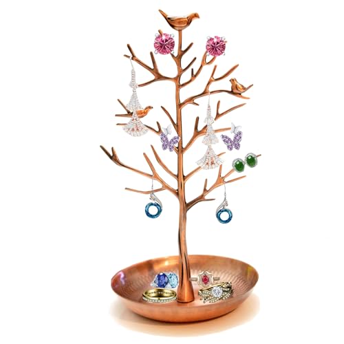 Hibucuo Bird Jewellery Display Stand Holder,Silver Bronze Birds Tree Earring Necklace Bracelets Jewelry Holders Hanging Organiser Rack Tower for Ring Earrings Necklace Bracelet