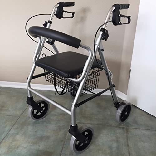 Trendmobil LR 56 oder LR 53 - Aluminium Rollator (6,7 kg) mit Korb, Stockhalterung, PU-Bereifung, Höhenverstellbaren Griffen, Gepolstertem Rückenbügel und Sitzfläche - Silber
