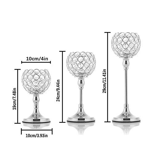 Vincidern Silver Crystal Candle Holder For Wedding Centerpiece, Tealight Candlestick Holder For Table Decor, Fireplace Candelabra, Home Decor, Party, Housewarming Gift (Pack Of 3Pcs) #TOP5