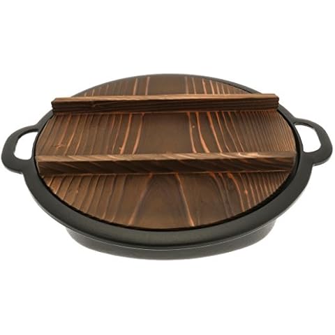 Iwachu Cast Iron Gyoza Pan with Wooden Lid, Large, Black Cover