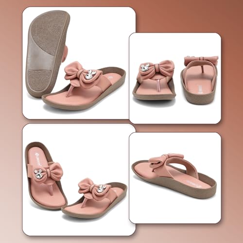 Image of Women Stylish Bow Flip Flops | Soft Comfort Toe Post Slippers for Women | Casual Lightweight Everyday Wear Sandals