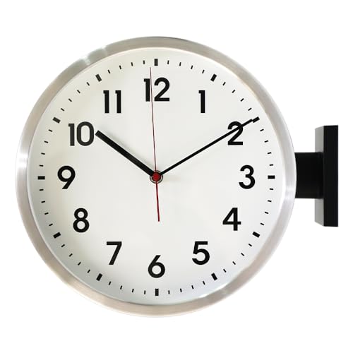 BESTIME 66296B Silver Frame Double Sided Aluminum Wall Clock.Simple Design,Classic Aluminum Station Clock,Quiet and Elegant Style,Suitable for Home.