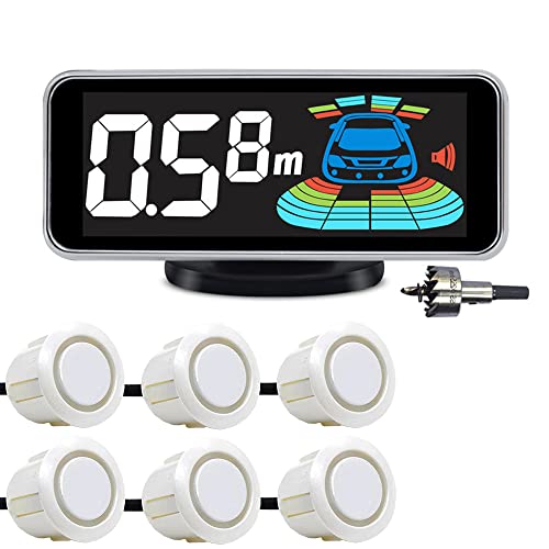 6 Parking Sensors kit Car Auto Vehicle Reverse Backup Radar System Distance Detection LCD Distance Display Sound Warning (6 Parking Sensors kit (Black)) (6 Parking Sensors kit (White))