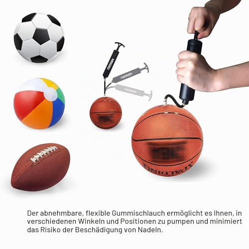 MINGRU Ballpumpe für Basketball, Fußball, Volleyball, Rugby, Wasserball und andere Bälle, inklusive Düsen und Nadeln, 1 Packung (schwarz, 8 Zoll)