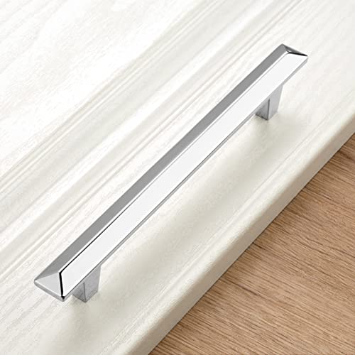 Koofizo 10-Pack Cabinet Pull - Chrome Furniture Handle, 5 Inch/128Mm Screw Spacing, P18 Solid Hardware For Kitchen Cupboard Door, Bedroom Dresser Drawer, Bathroom, Vanity, Wardrobe #TOP4