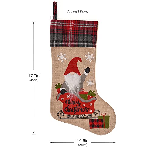 Oveeler Burlap Christmas Stocking With Gnome, Buffalo Plaid Decorative Cuff For Xmas Holiday Decoration Set Of 2 #TOP1