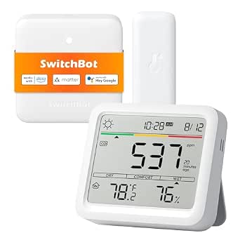 SwitchBot CO2 Detector, Indoor Air Quality Monitor with Temp & Humidity, Portable Carbon Dioxide Meter for Home, Car, Office, Greenhouse