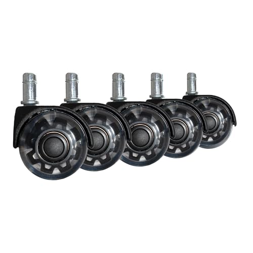 FineBuy 5er Set leichtgängige Universal-Schwerlastrollen für Bürostuhl 11 mm Stift/Durchmesser 50 mm, Leise Premium Hartbodenrollen Bürostuhlrollen, Drehstuhlrollen Doppellaufrollen Schwarz
