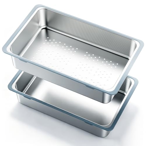 16.9 in Over the Sink Colander & Prep Basin Set, Stainless Steel Dish Pan